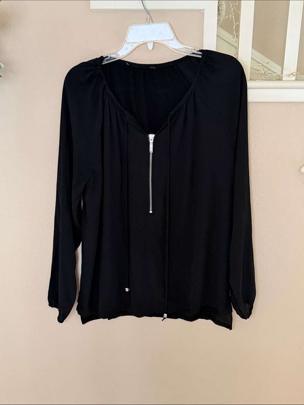 Michael Kors black Chiffon  Long-Sleeve Zip-Front Women’s Top